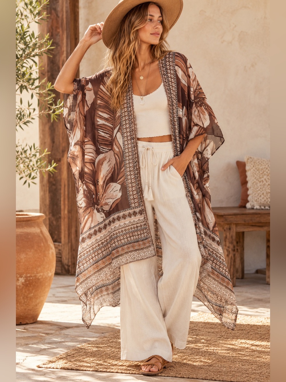 Badgley Mischka Studio Boho Floral Kimono
Ruana Cover Up